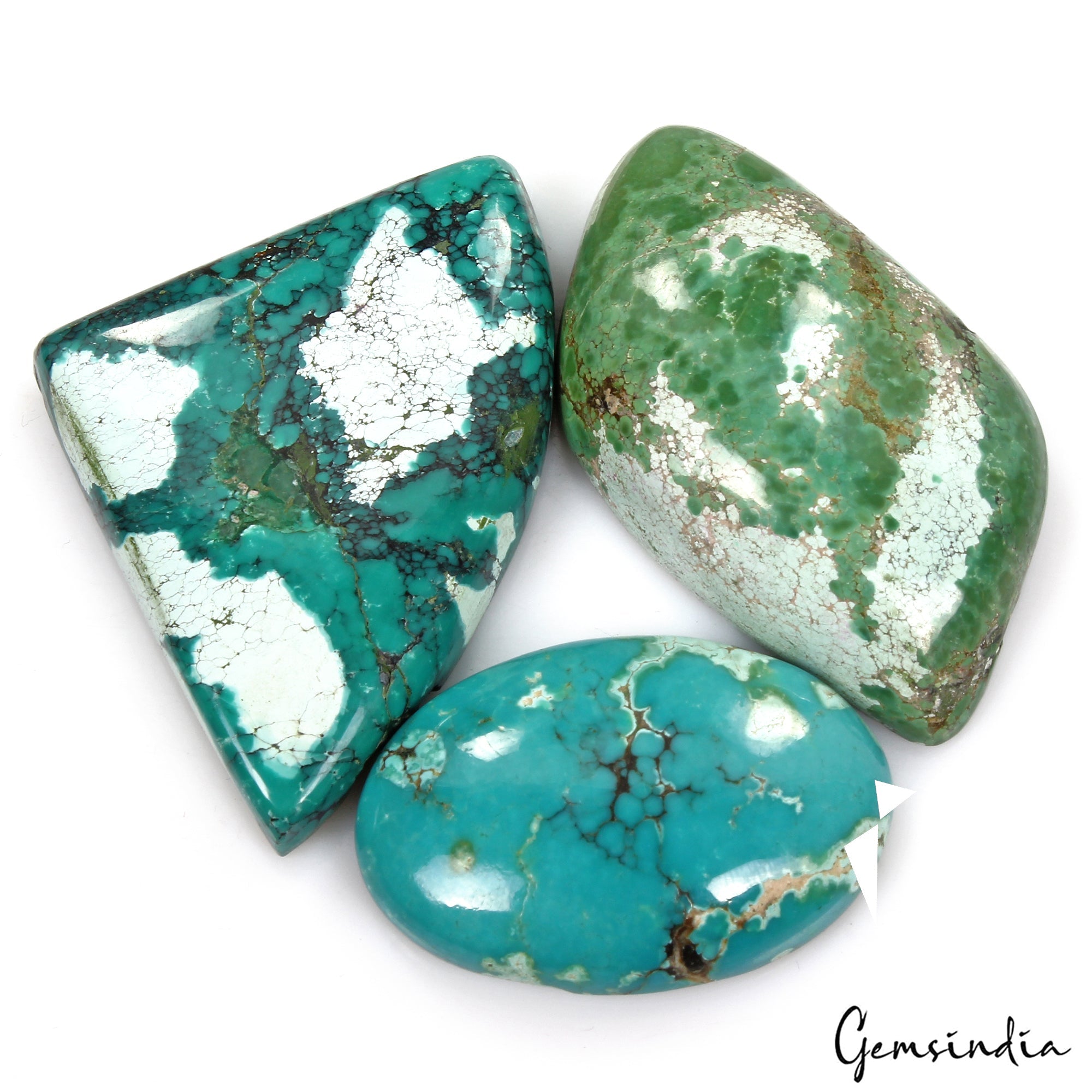 350 Ct/3 Pcs Natural USA Blue Turquoise Mix Cab Loose Wholesale Gems For Pendant