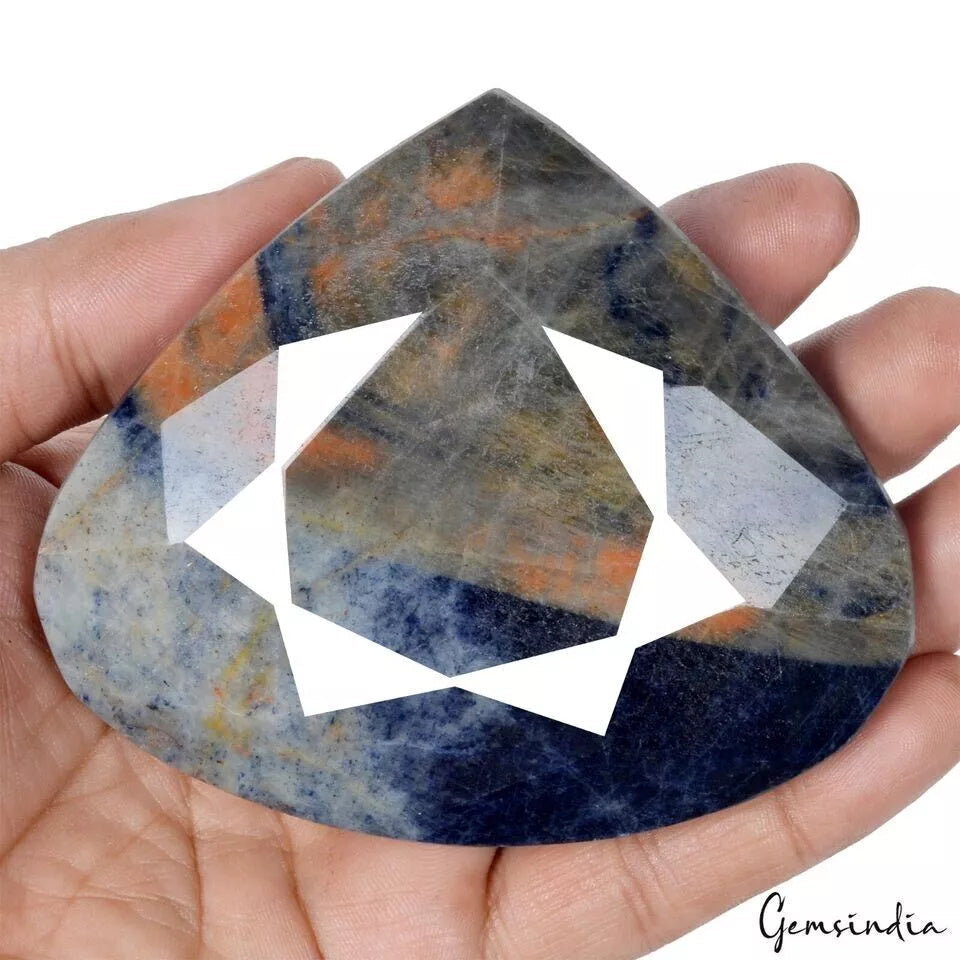 2420 Ct Natural Untreated Blue Sapphire W/ Orange Marks Pear Cut Unique Gemstone