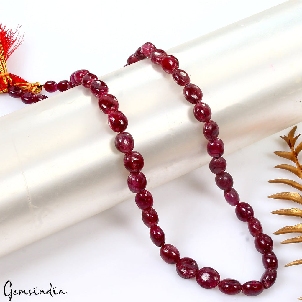 51 Pcs Natural Red Ruby Oval Cabochon Drilled Loose Beads 7mm-11mm/18" Strand