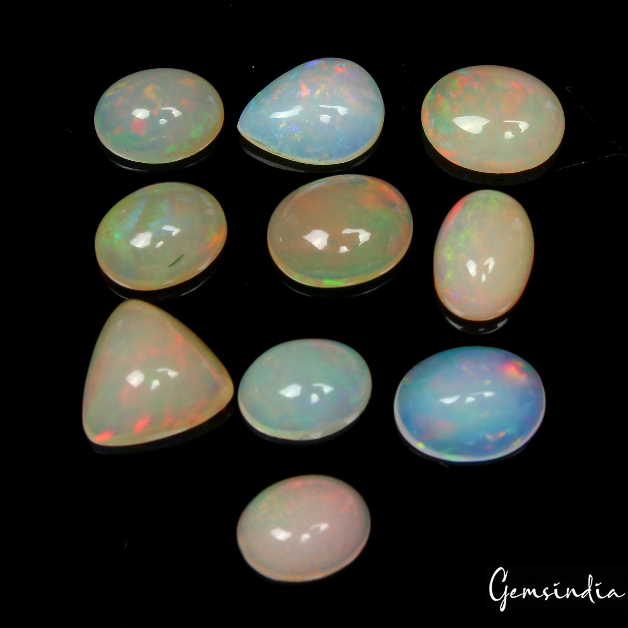 Certified 9.70 Cts/10 Pcs Natural Ethiopian Multi Color Fire Opal Mixed Cab Gems