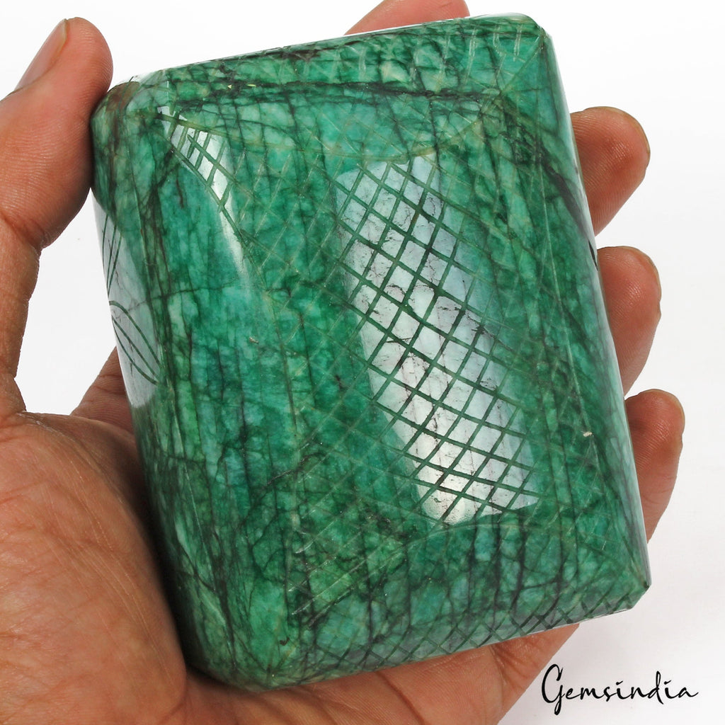 Certified 3370 Cts Natural Green Emerald Rectangular Hand Carved Huge Loose Gems
