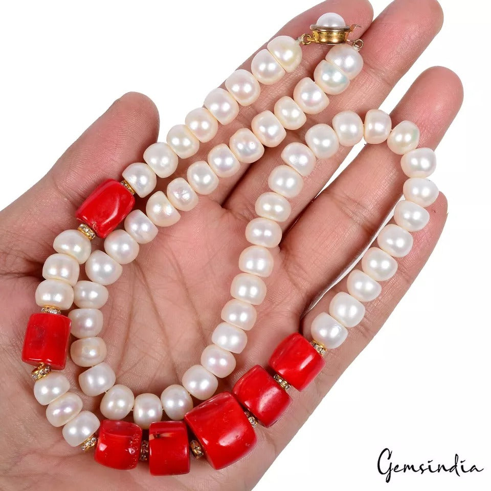 Pearl Necklace, Red — 10mm to 14mm, 485 Ct, India