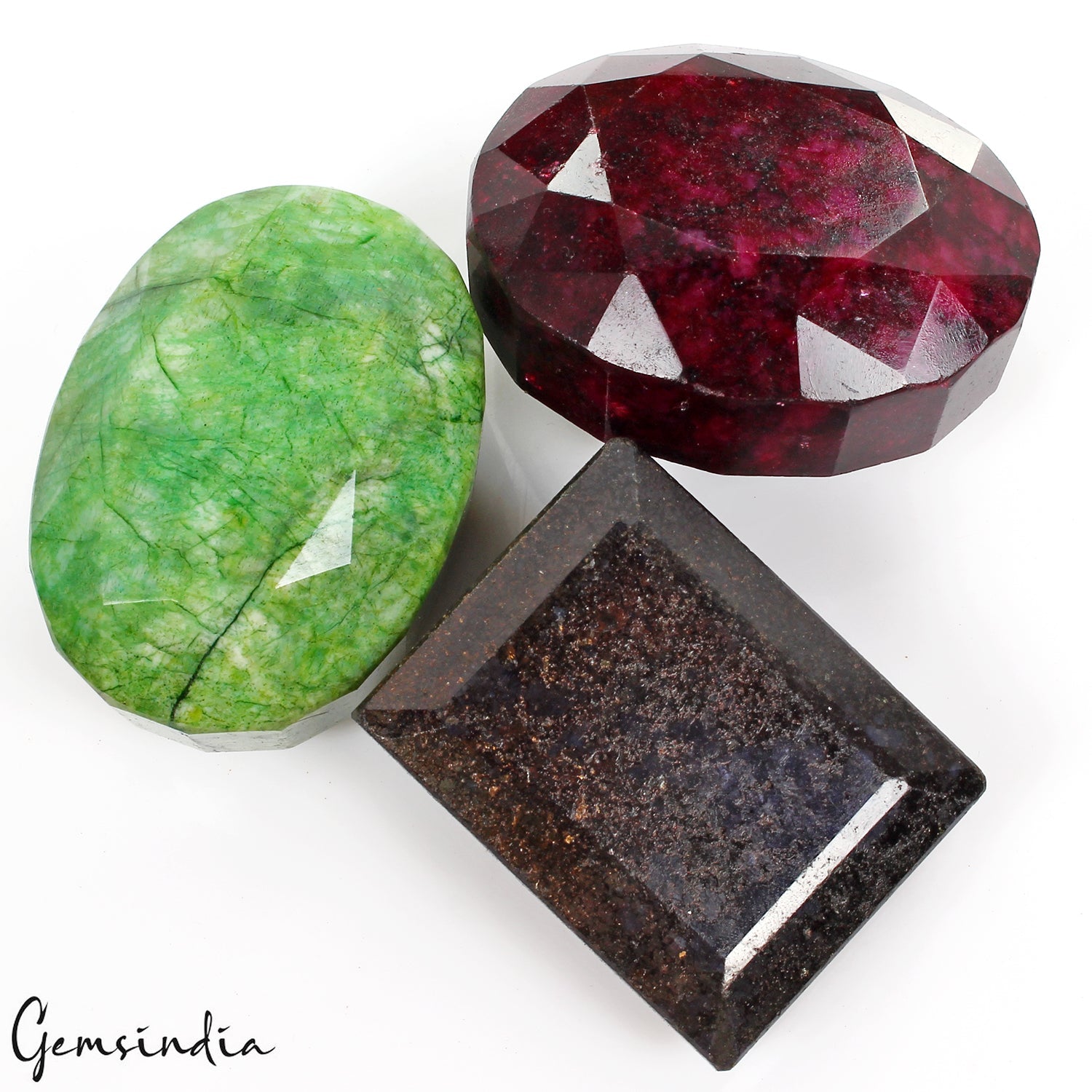 3100 Ct/3 Pcs Natural Multi Color Emerald Ruby Sapphire Mixed Cut Huge Gems Lot