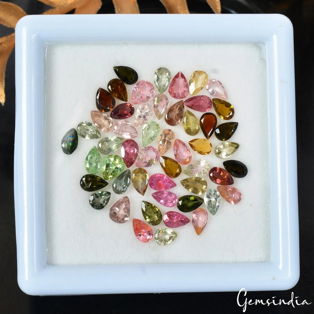 10.10 Ct Pear Natural Faceted Multi Color Tourmaline Wholesale Gemstone 51 pcs