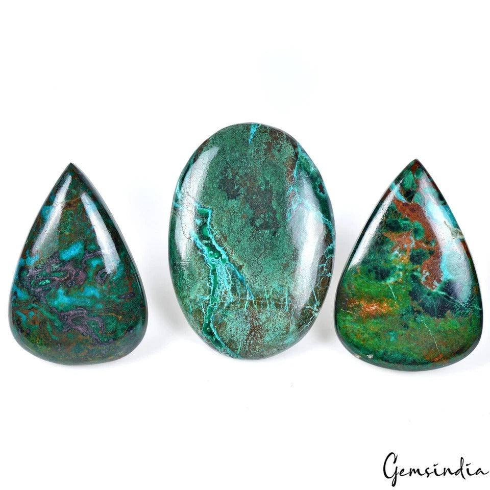 236 Ct/3 Pc Natural Artistic Green Chrysocolla Oval Pear Cab Loose Gemstones Lot