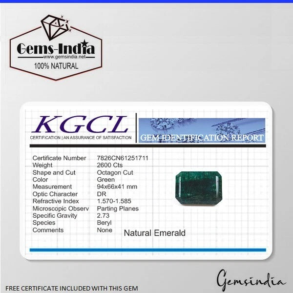 2600 Ct Natural Dark Green Zambian Emerald Octagon Cut Certified Mined Gemstone