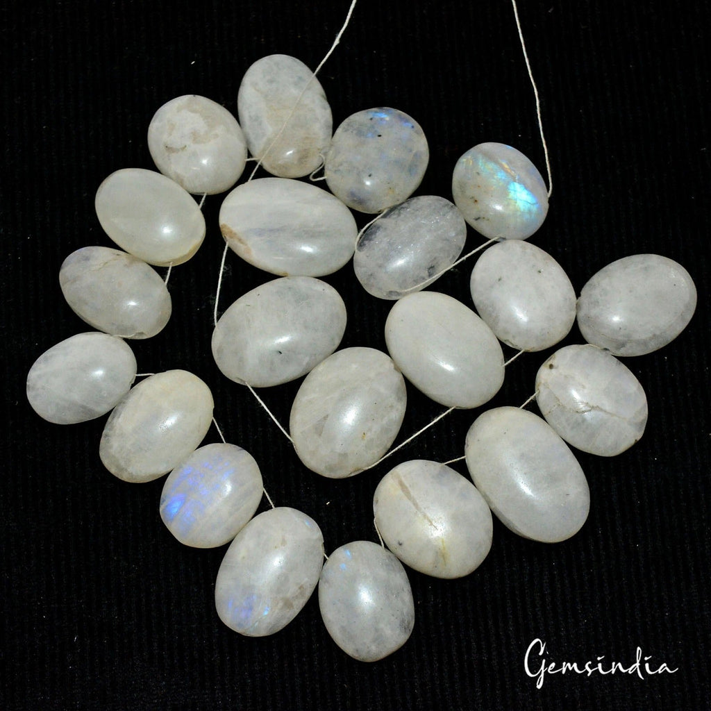 490 Cts/21 Pcs Natural Untreated Blue Shine Moonstone Oval Drill Bead Loose Gems