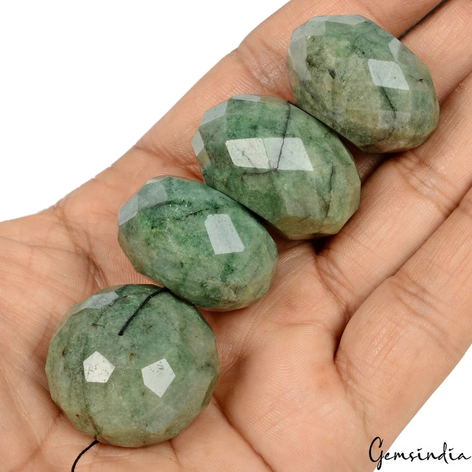 Brazilian Emerald Beaded Strand, Color Enhanced, Green — 4 Pieces, 28mm to 30mm, 500 Ct, Brazil
