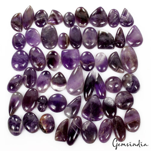 Amethyst Lot, Cabochon, Oval, Pear, Marquise, Fancy Cabochon, Untreated — 52 Pieces, 16mm, 1020 Ct, Madagascar