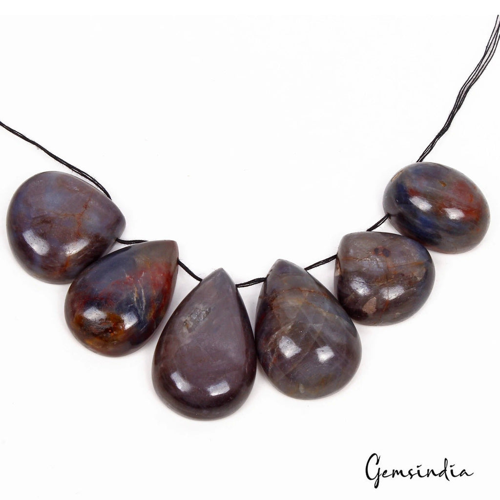 Certified 430 Ct/6 Pcs Natural Untreated Brown Sapphire Pear Cab Drill Briolette