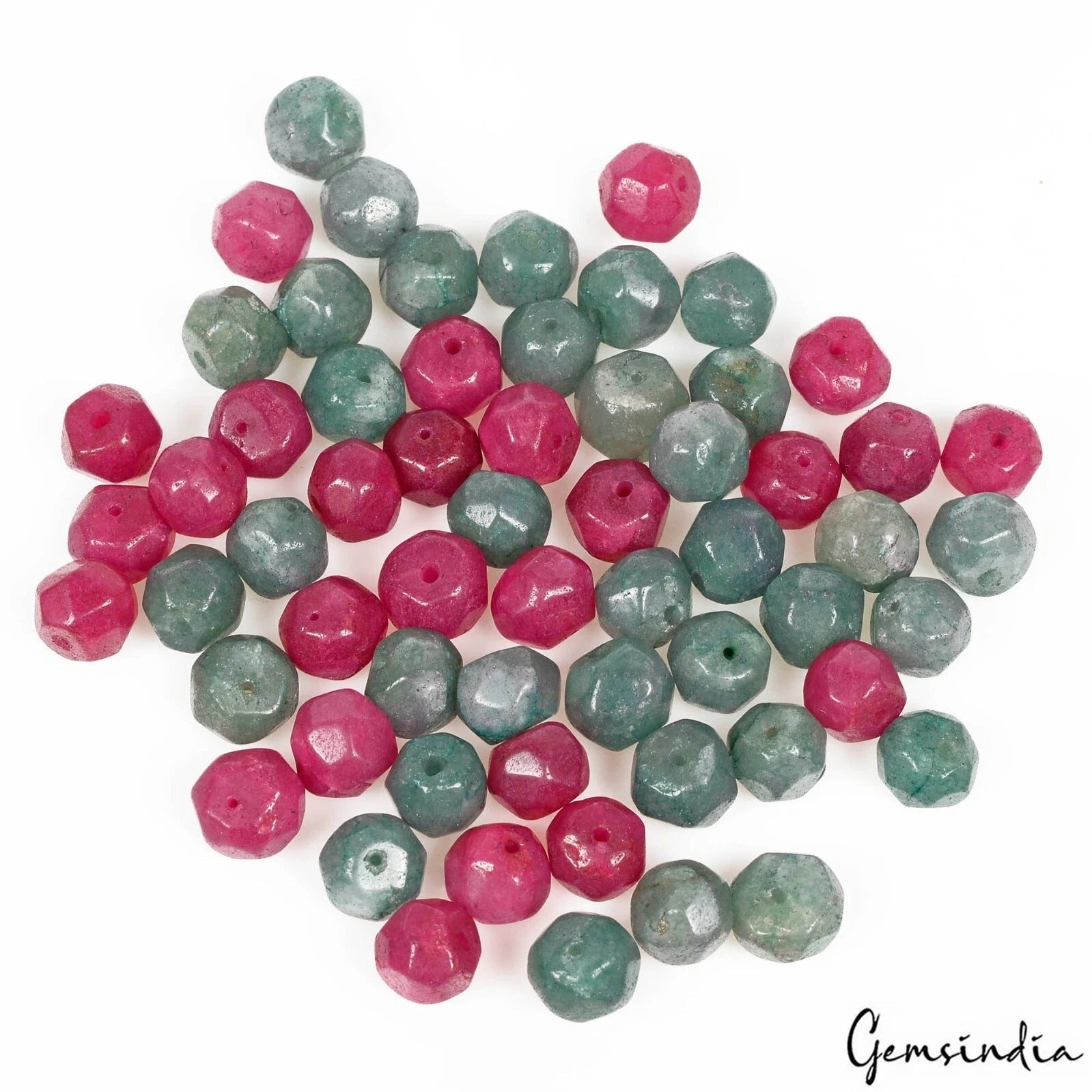 200 Cts/64 Pcs Natural Red Green Quartz Round Cut 7mm-9mm Drilled jewelry Beads