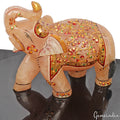 3940 Cts Rose Quartz Elephant Home Decor Gold Paint Animal Handmade Sculpture ~