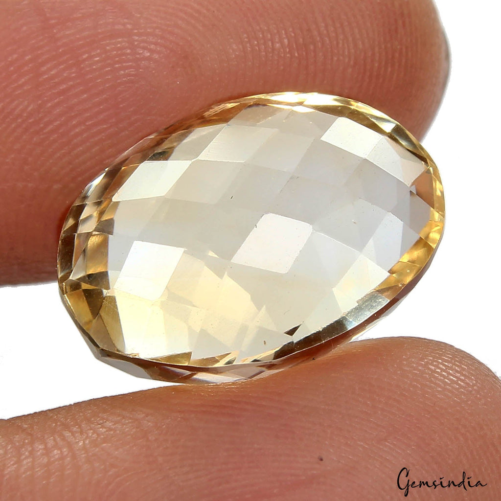 17.60 Ct Natural Untreated Yellow Citrine Oval Checker Cut Certified Loose Gems