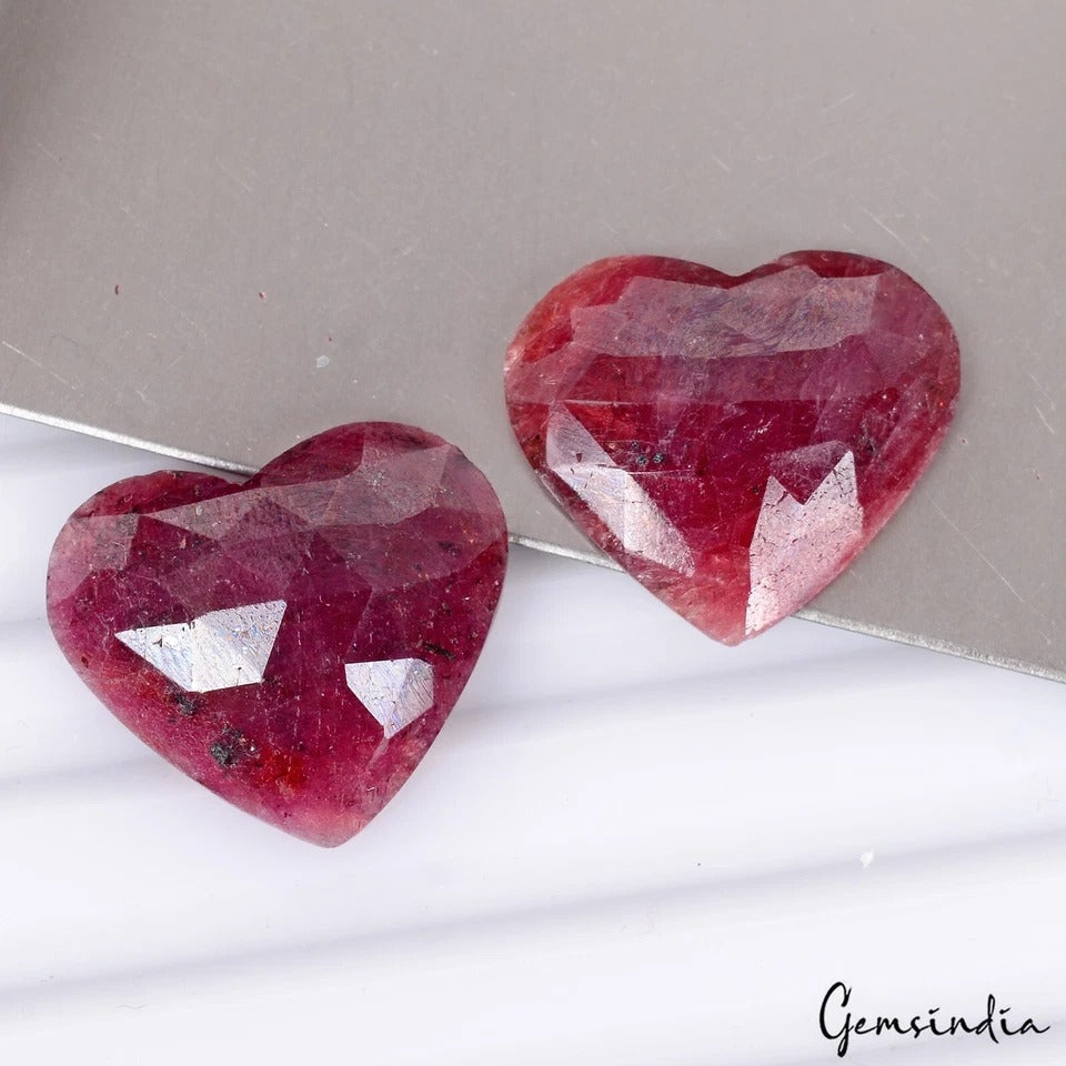 Ruby Lot, Loose Gemstone, Heart Cut, Color Enhanced — 2 Pieces, 21mm, 47.40 Ct, Africa