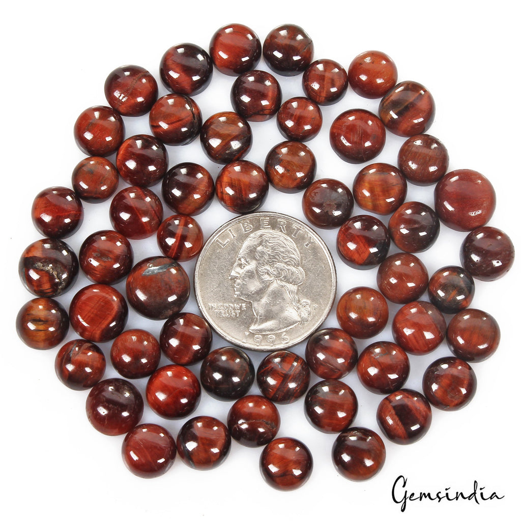 180 Cts/24 Pcs Natural Untreated Red Tiger Eye Round Loose Gem Lot For Jewelry