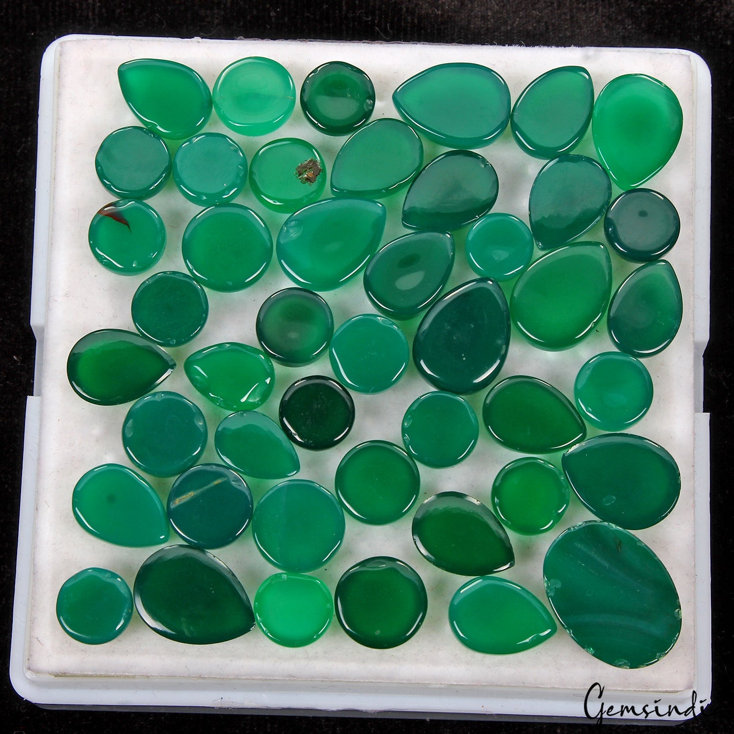 45 Pcs Natural Green Onyx Mix Cabochon Loose Untreated 7-12mm Gemstones~ 250 Ct