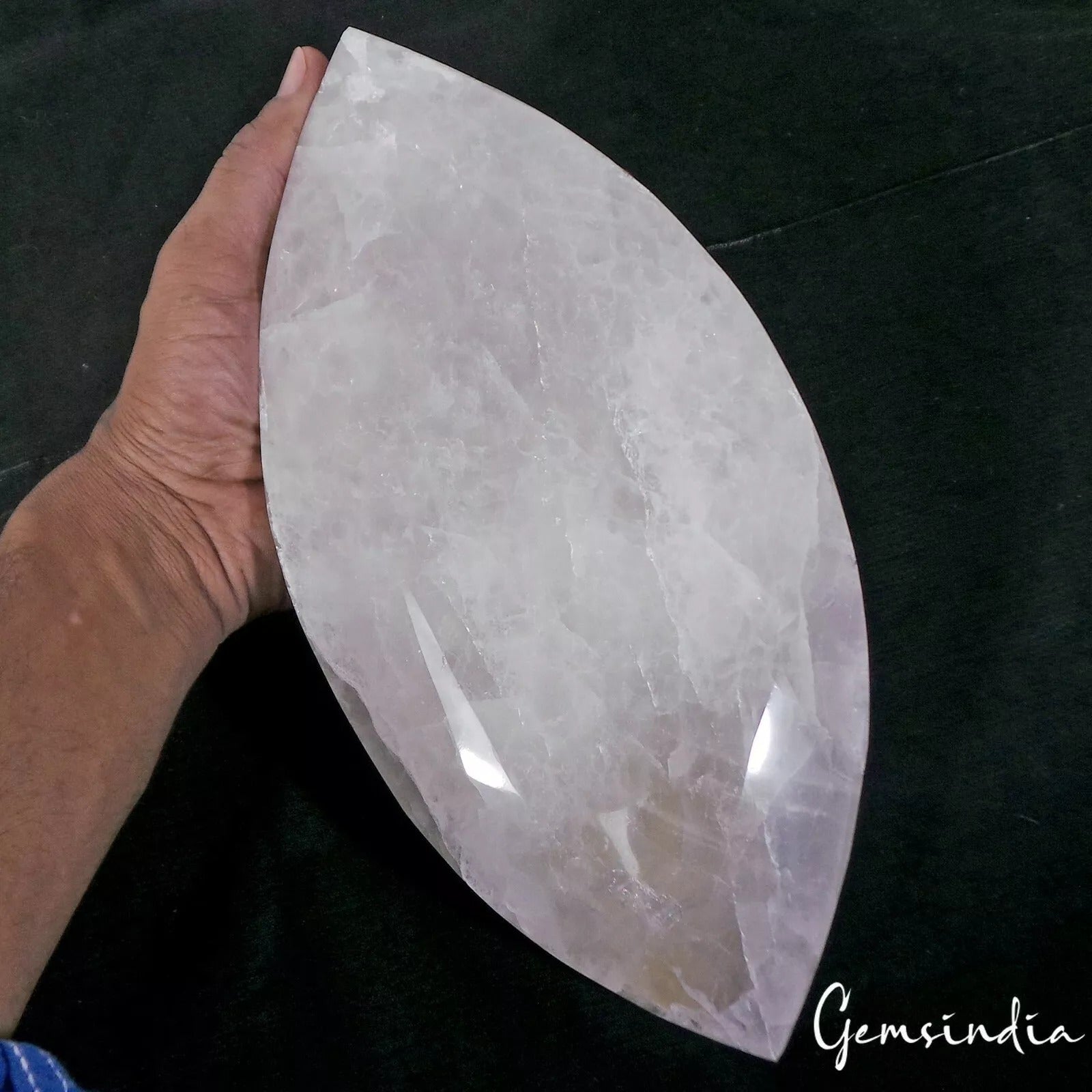 Natural Rare White Quartz Crystal 2.9 Kilo Big Madagascar Marquise Cut Gemstone