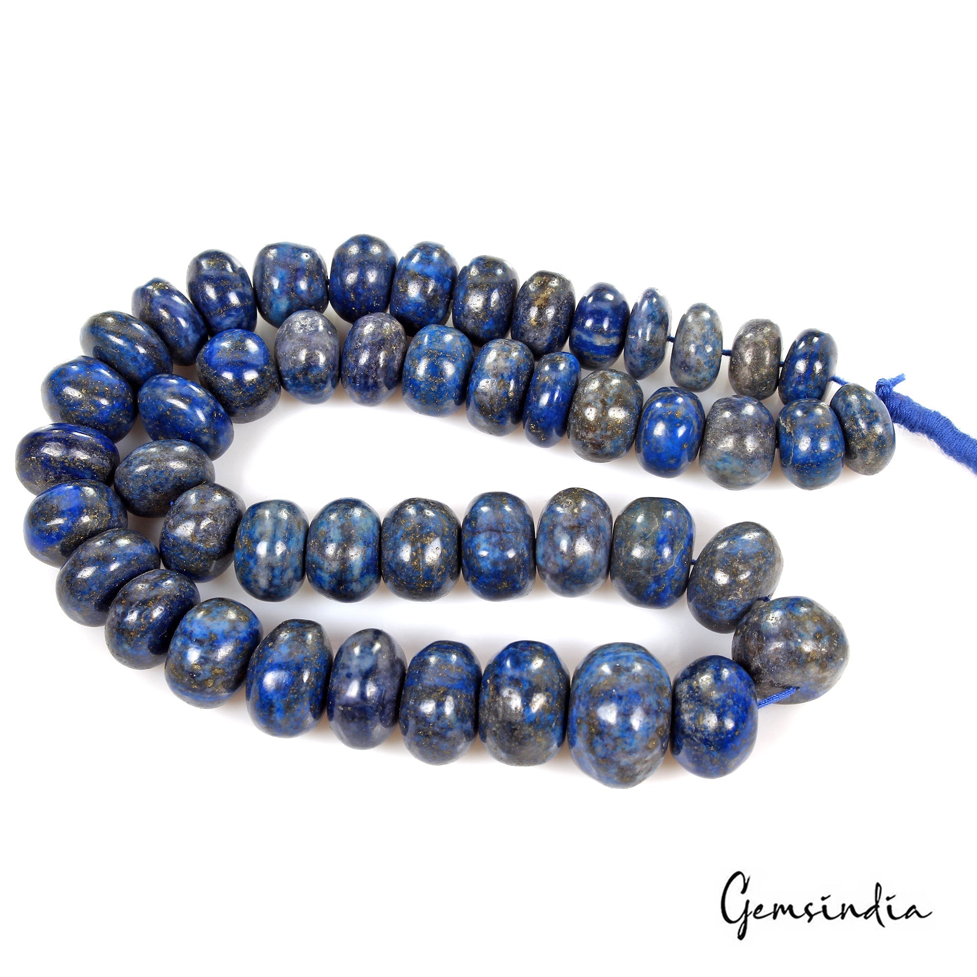 560 Cts Natural Blue Lapis Lazuli Gem Round Cab Drill 10mm-17mm Bead Strand 15"
