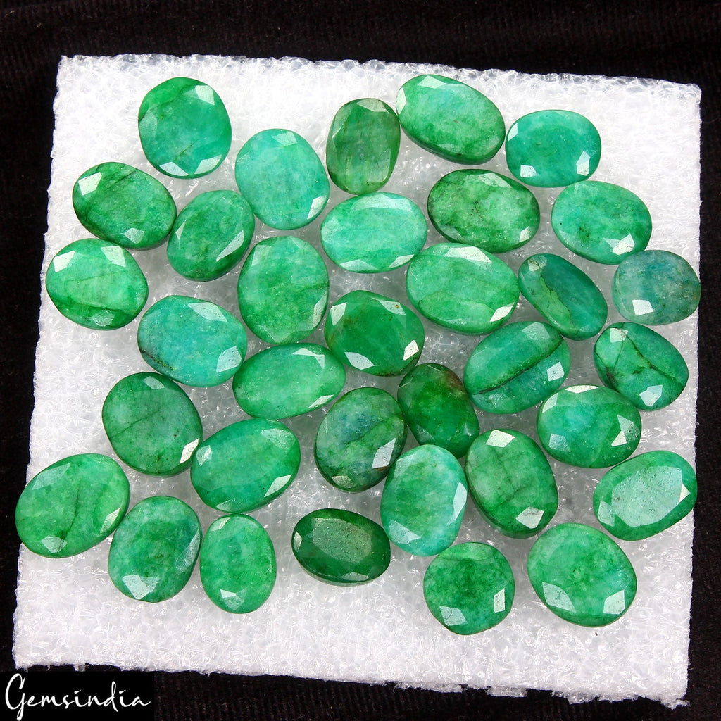Certified Natural Green Emerald 250.50 Ct Oval Cut Loose Ring Size Gems 34 Pcs