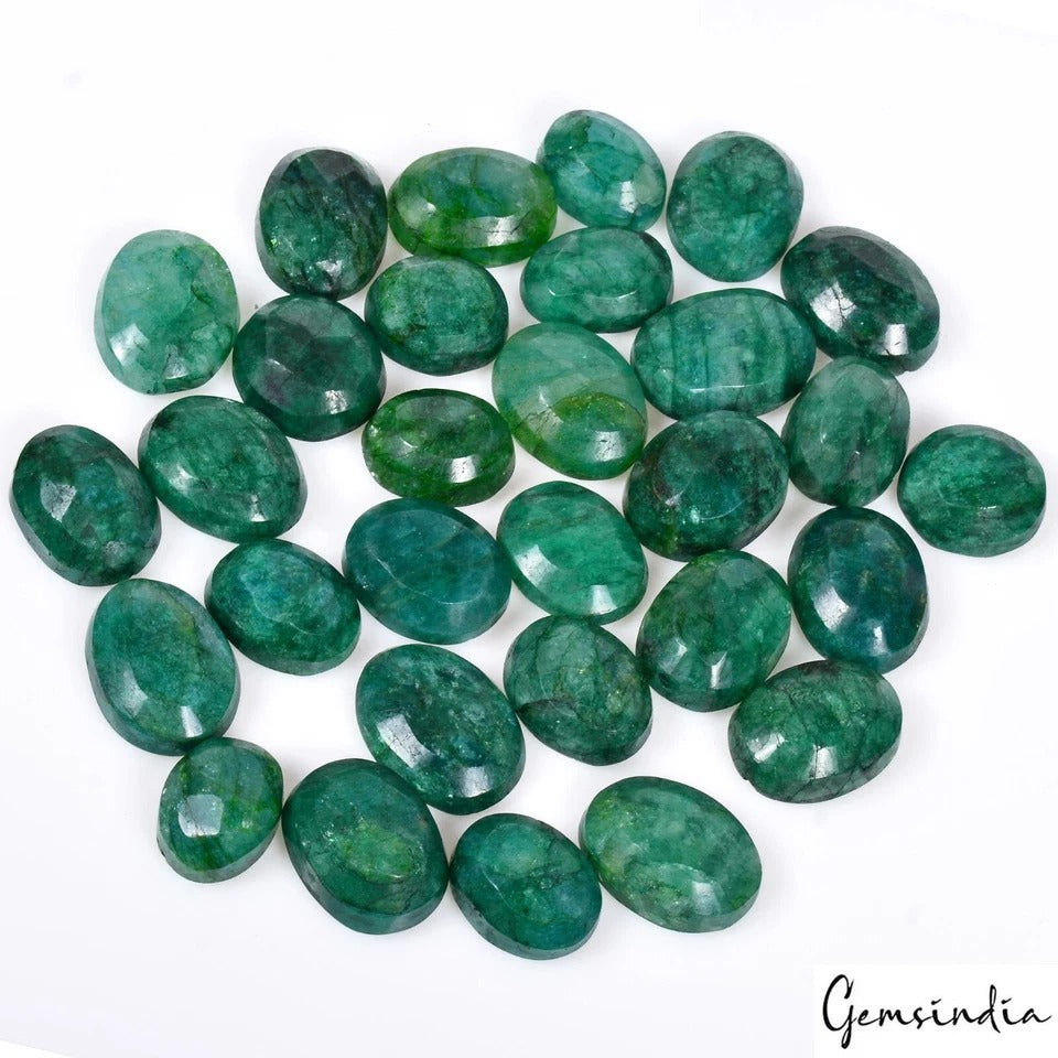 Emerald Lot, Loose Gemstone, Color Enhanced, Green — 30 Pieces, 14mm to 18mm, 340 Ct, Brazil