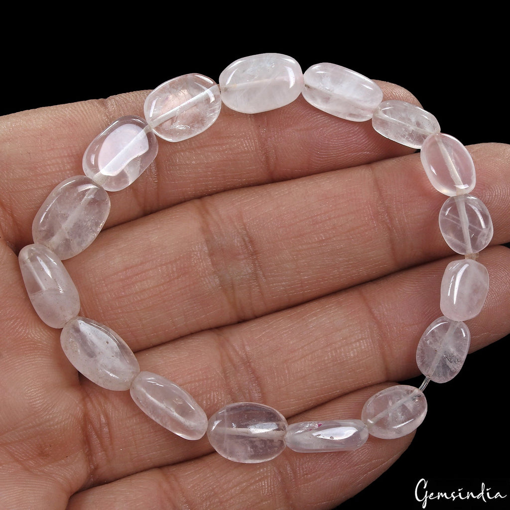58.40 Ct Natural Untreated Pink Rose Quartz Oval Cab Handmade Beaded Gemstone