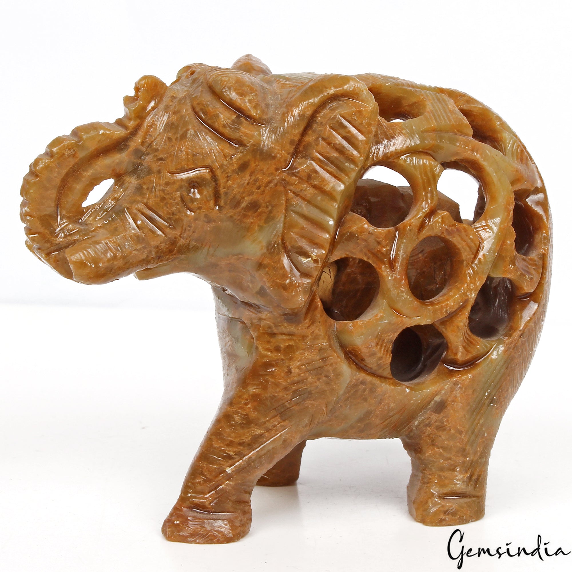 780 Ct Handmade Soapstone Elephant Statue Home Decor /Animal Figurine Sculpture