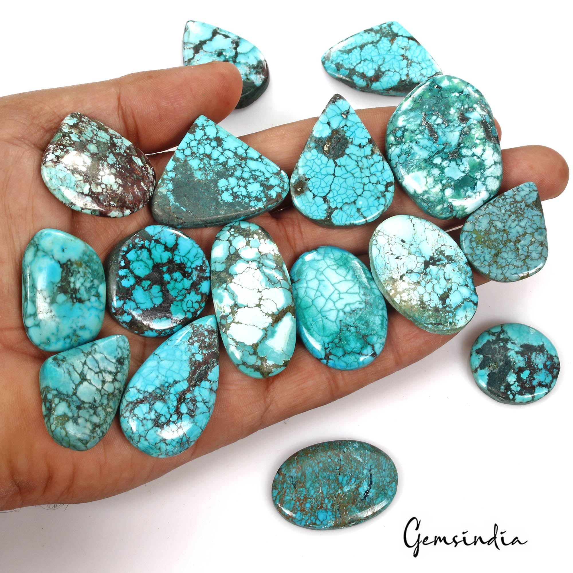 Turquoise Lot, Cabochon, Blue — 16 Pieces, 25mm to 43mm, 690 Ct