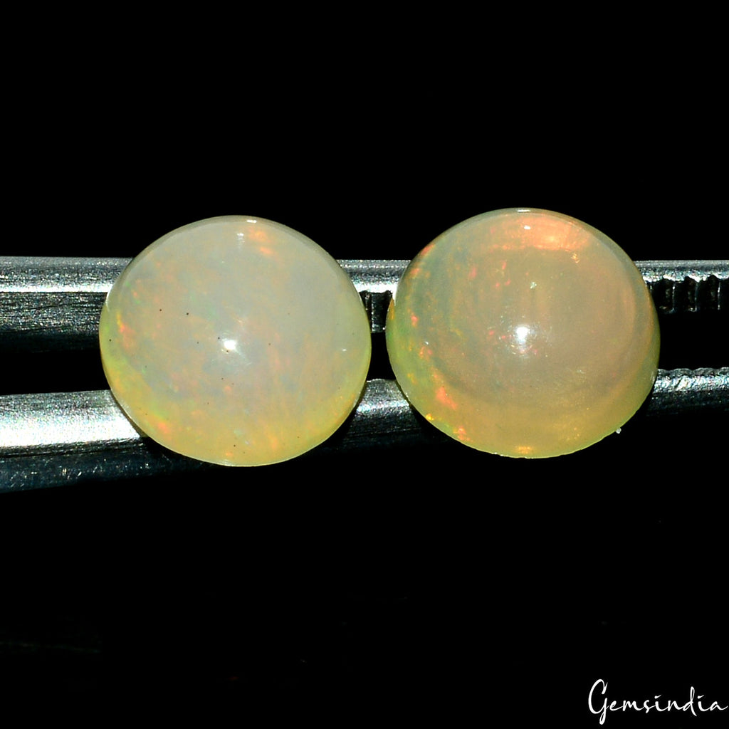 1.80 Ct 6mm Round Cab Certified Opal Pair- Lustrous Color Play, Ethiopian Gems