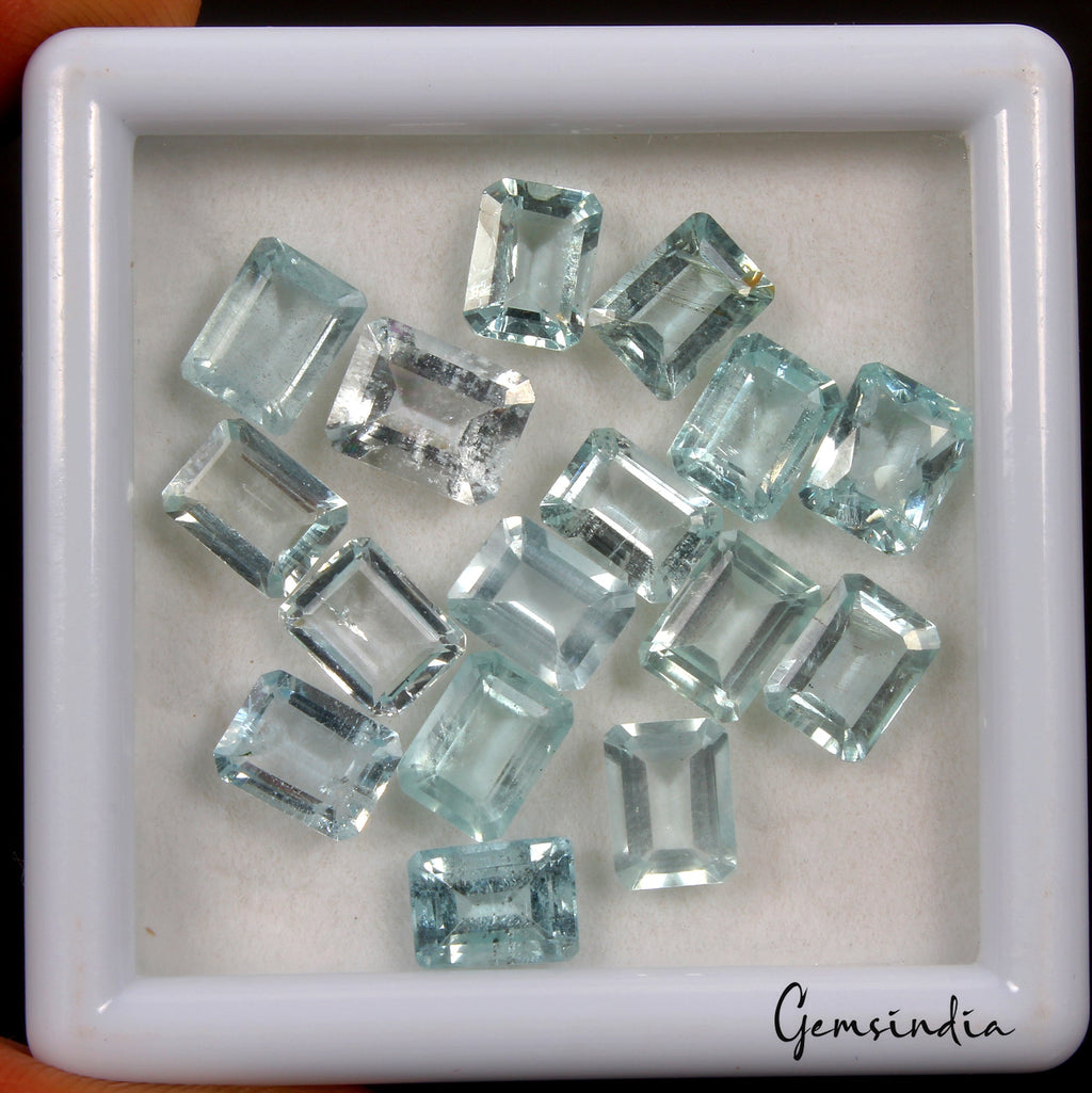 8x6mm Natural Aquamarine Octagon Cut Lot 16 Pcs 22.00 Cts Loose Certified Gems