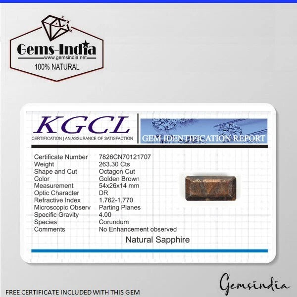 Certified 263.30 Cts Natural Brown Sapphire Octagon Cut Unheated/Untreated Gem