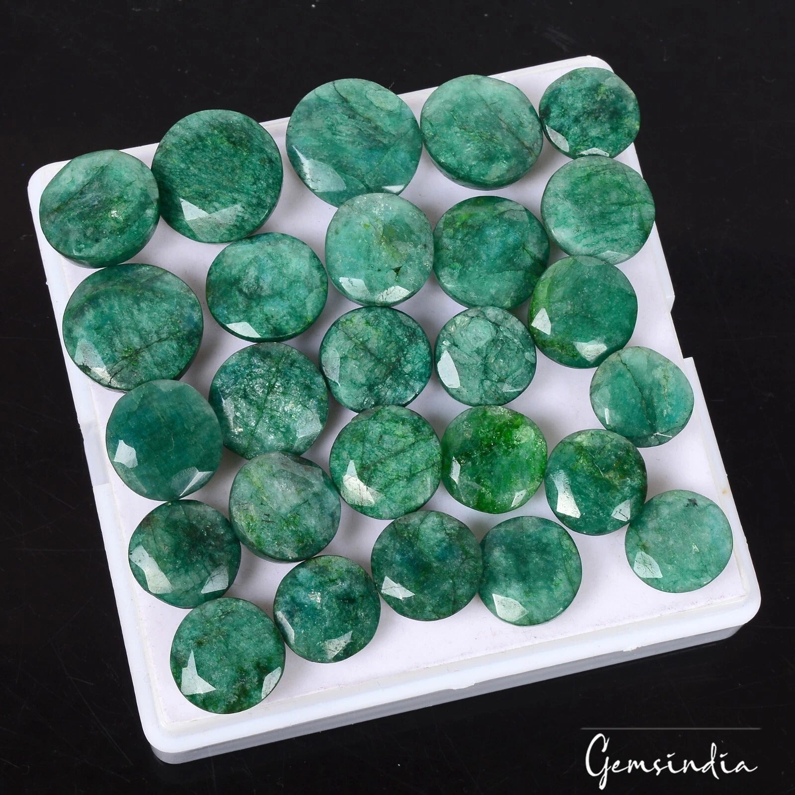 400 Ct/26 Pcs Natural Green Brazilian Emerald Round Faceted Cut  Loose Gemstones