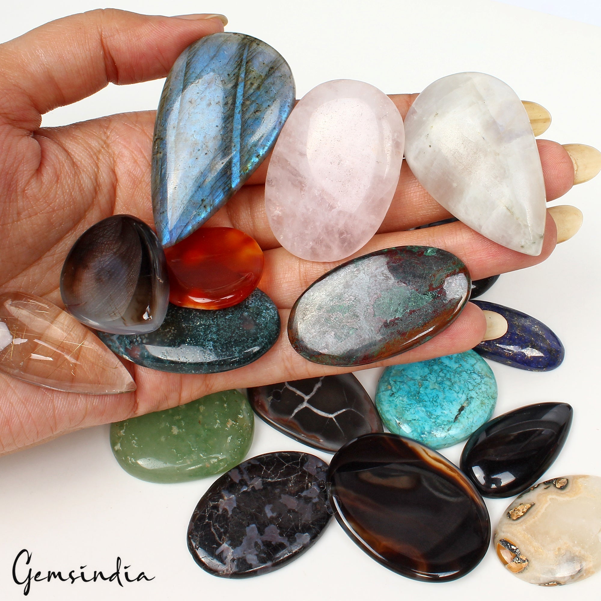 1120 Ct Natural 22 Pcs Untreated 26mm-52mm Loose Cabochon Assorted Gemstones Lot