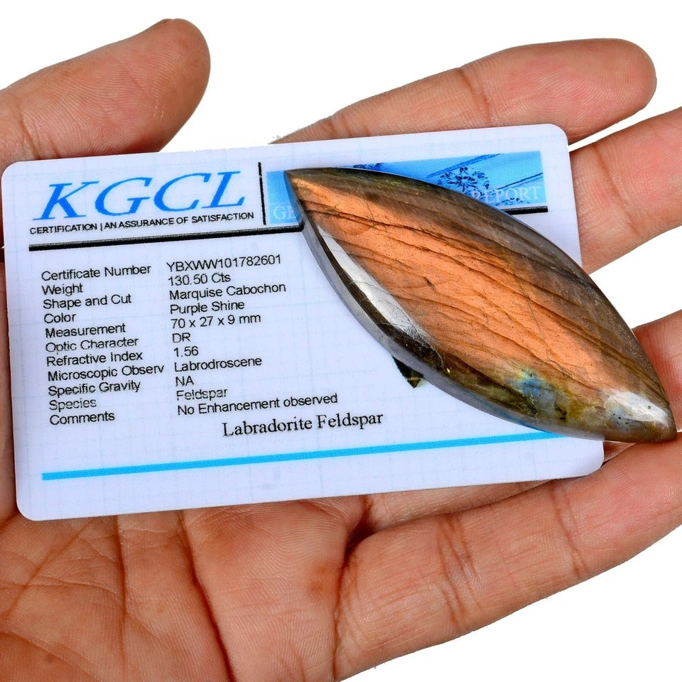 Labradorite Cabochon, Untreated, Peach — 70x27x9mm, 130.50 Ct