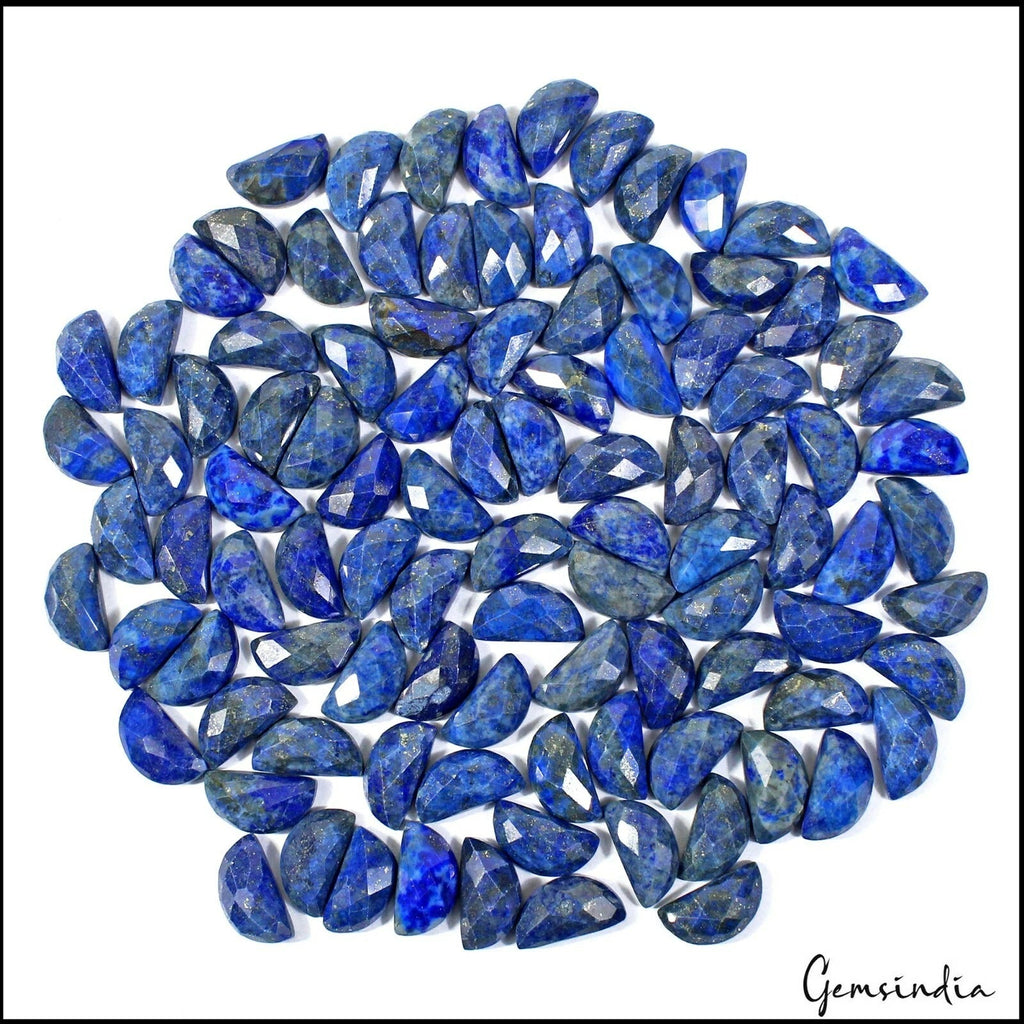 600 Ct/100 Pcs Natural Lapis Lazuli Half Moon Checker Cut 15*8mm Loose Gemstones