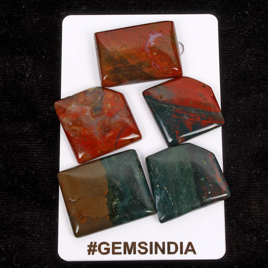 162.60 Ct/5 Pcs Natural Untreated Red Green Bloodstone Jasper Mix Cabochon Gems