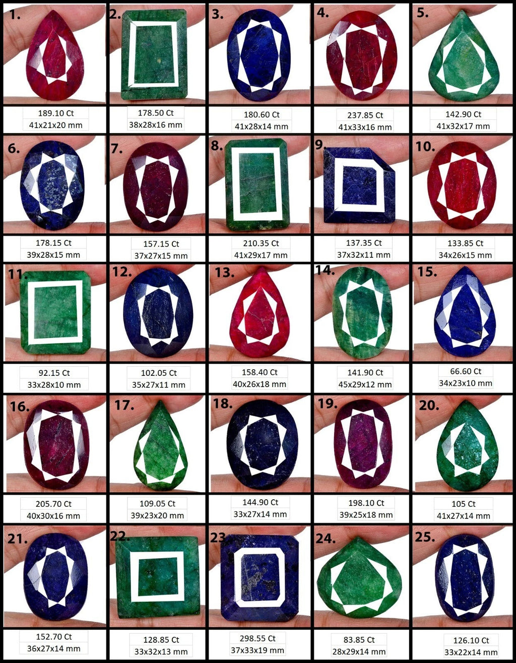 Natural 3860 Ct/25 Pcs Ruby Emerald & Sapphire Mix Shape Loose Gemstones 28-48mm