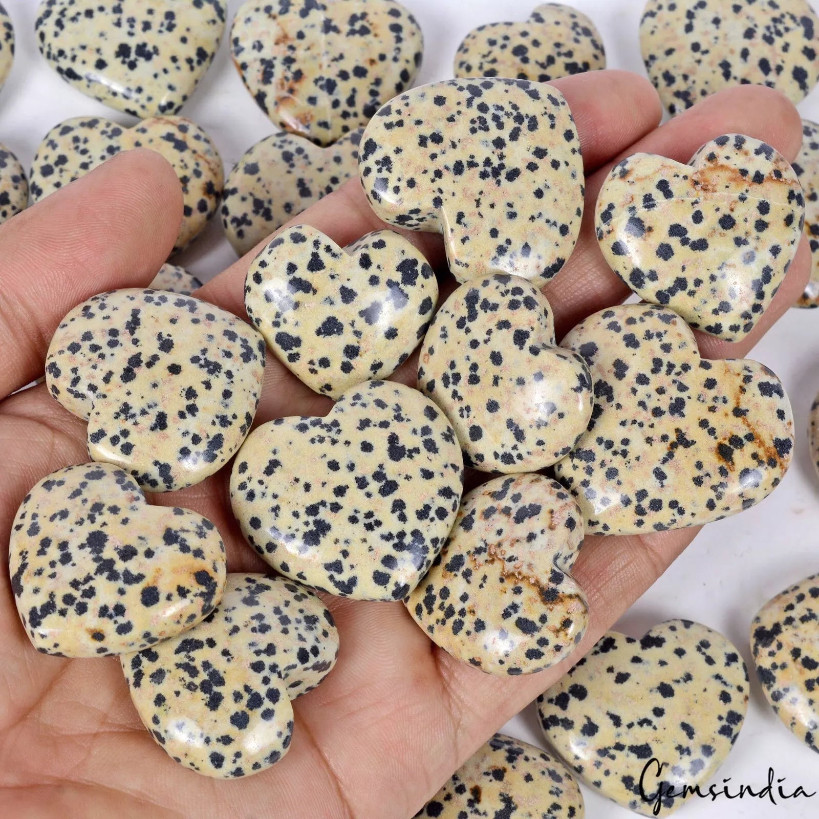 33 Pcs Natural Dalmation Jasper 23-33mm Heart Shape Loose Cabochon Gems 2500 Cts