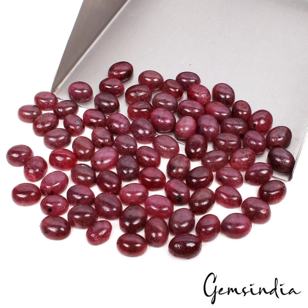 75 Pcs Natural Ruby 8mm-9mm Oval Cabochon Red Loose Gemstones Ring Size
