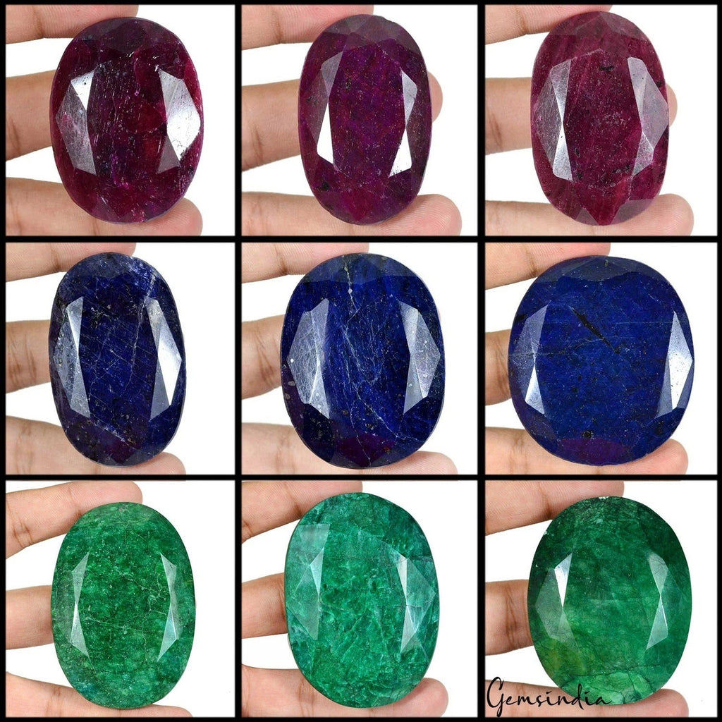 Natural Ruby Emerald Sapphire Lot 9 Pcs Gorgeous Oval Cut Loose Gemstone 5190 Ct