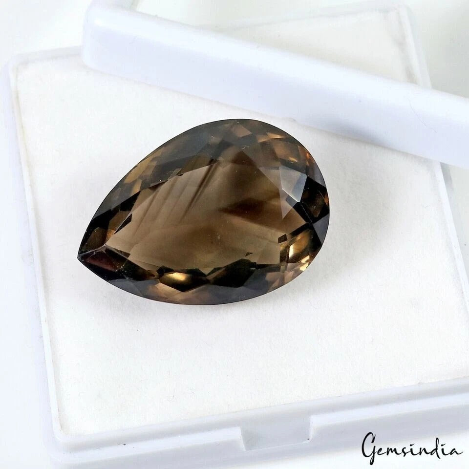 Certified 69.80 Ct Natural Untreated Brown Smoky Pear Faceted Gems For Jewelry