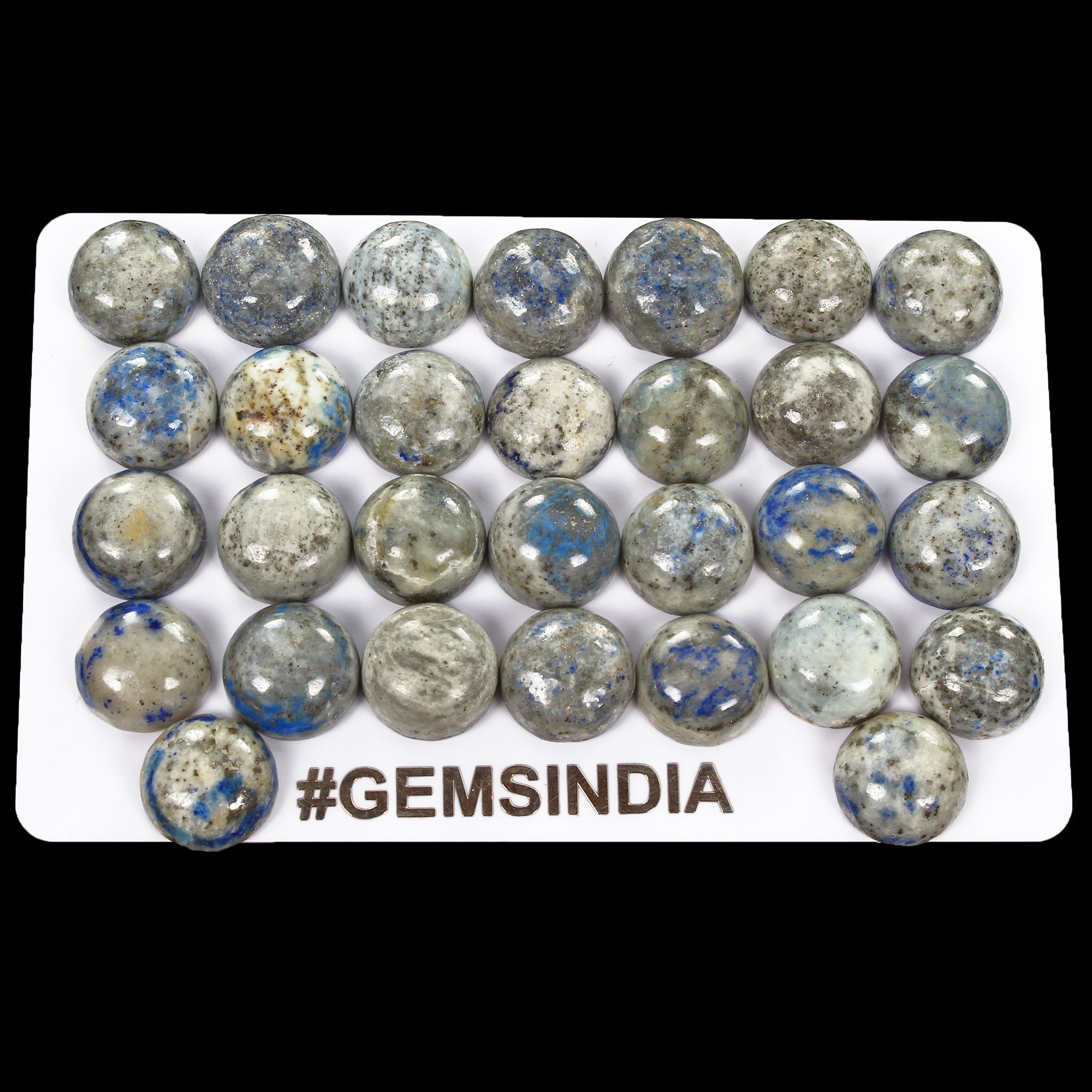 178.40 Ct/30 Pcs Natural Blue Gray Lapis Lazuli Round Loose Cab Gems For Jewelry