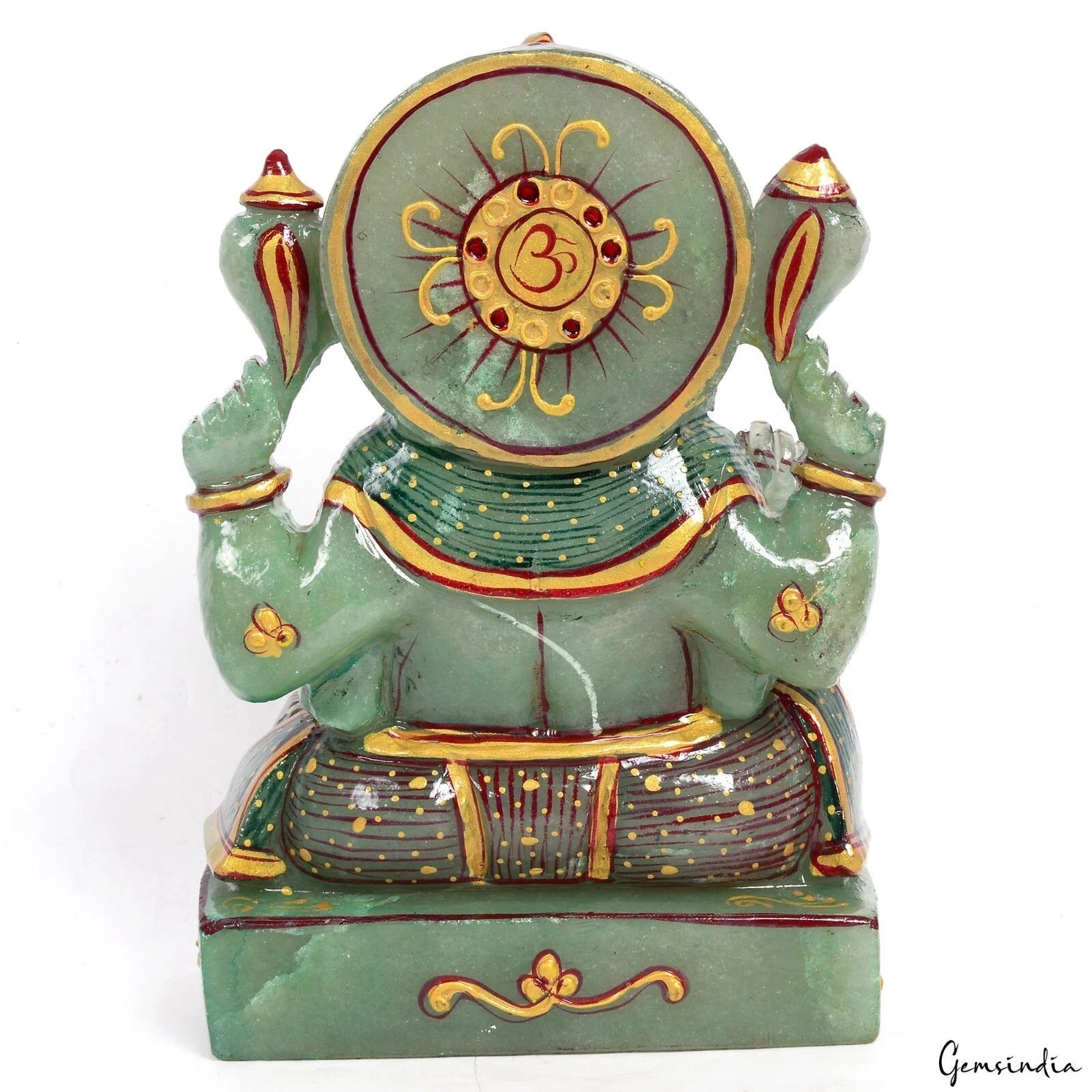 2.4 Kg Natural Green Aventurine Hand Crafted Lord Ganesha Gold Paint Sculpture