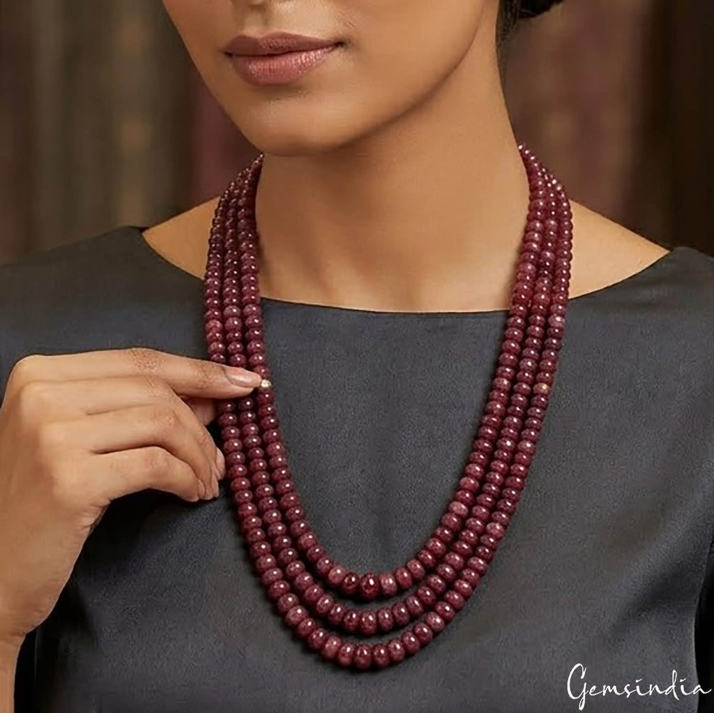 Ruby Necklace, Color Enhanced, Red — 5mm to 8mm, 660 Ct, India