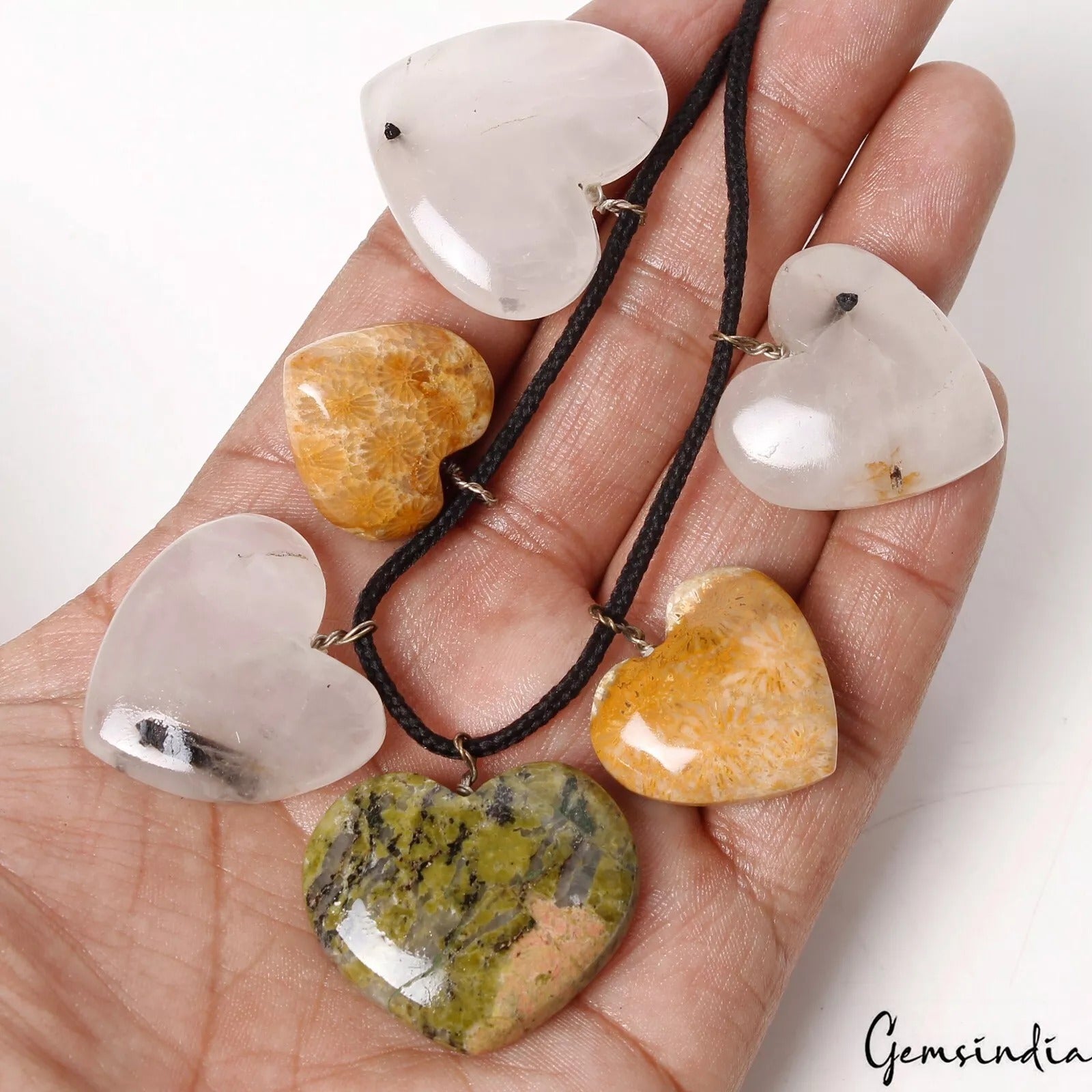 6 Heart Charms w/ Wire Loops Mixed Stone Heart Pendants for DIY Jewelry 21-30mm