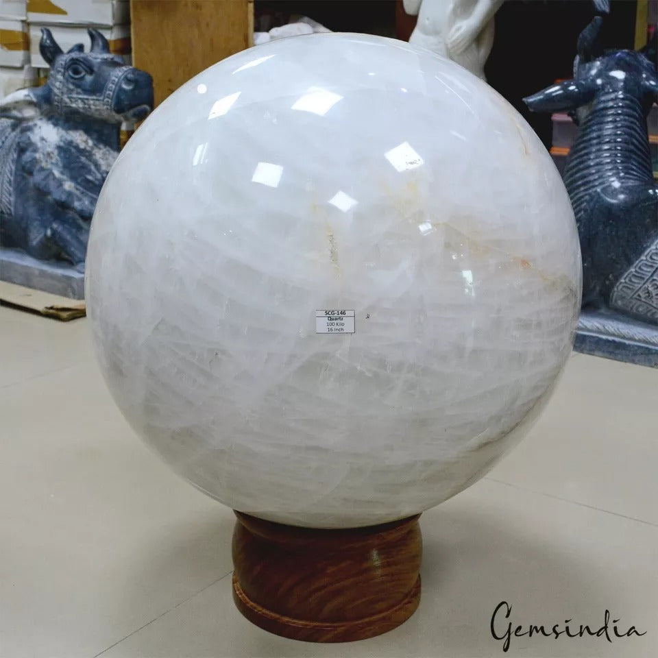 220LBs Large Natural White Clear Quartz Huge Crystal Sphere Ball Healing~16 Inch