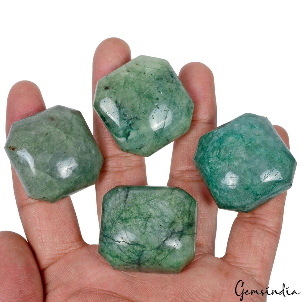4 Pcs Natural Green Emerald Octagon Shape Loose Cabochon 34-43mm Gemstones Lot