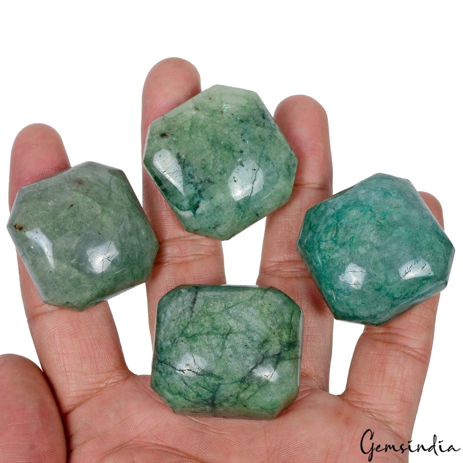 4 Pcs Natural Green Emerald Octagon Shape Loose Cabochon 34-43mm Gemstones Lot