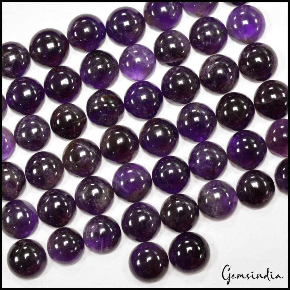 650Ct Natural Dark Purple Amethyst Round Cab Untreated Brazilian Loose Gemstones