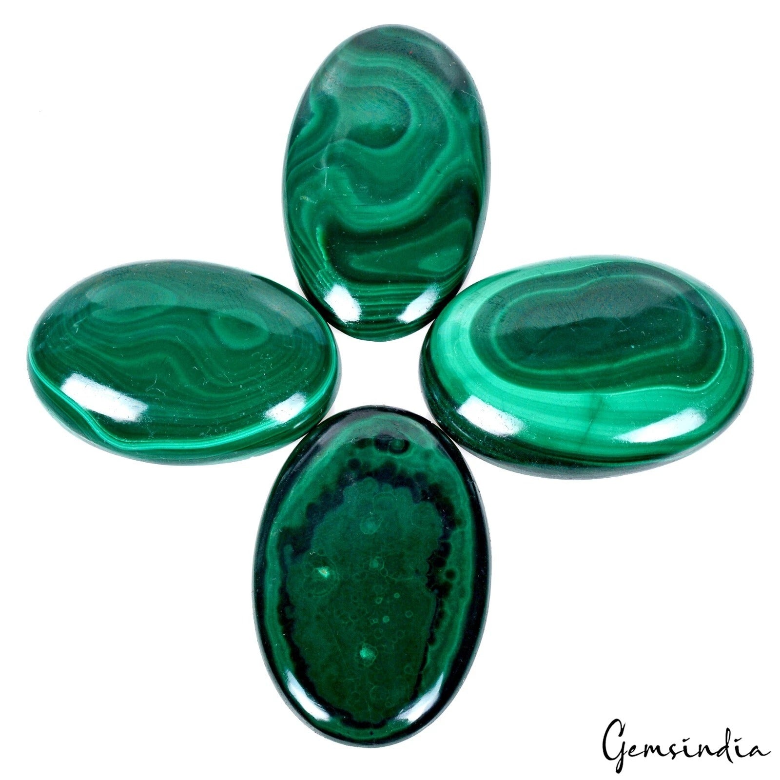 320 Ct/4 Pcs Natural Untreated Green Malachite Oval Cab Loose Wholesale Gems Lot