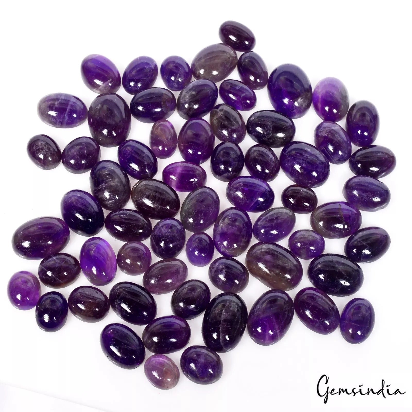 Amethyst Lot, Cabochon, Untreated, Purple — 63 Pieces, 9mm to 17mm, 430 Ct, Brazil